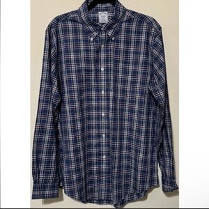 Brooks Brothers Button Down Shirt ~ Mens Large Regent Fit ~ Maroon/Blue/White